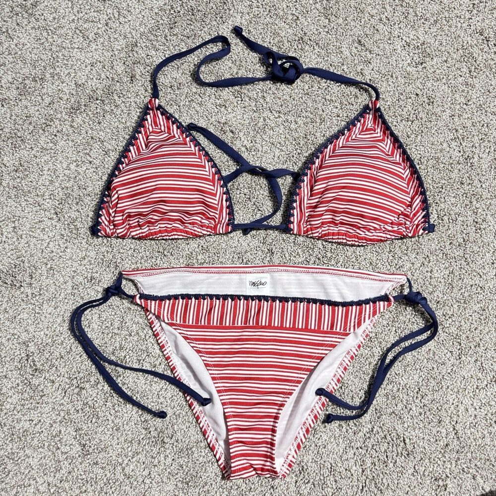 Mossimo String Bikini Red White Blue Bikini Top D/DD & Bikini Bottoms Large